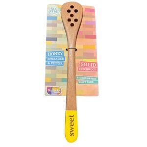 Talisman Designs Beechwood Honey Spreader & Dipper Sweet Etched Wood 7" New
